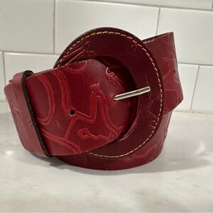 Red Embossed Leather Belt